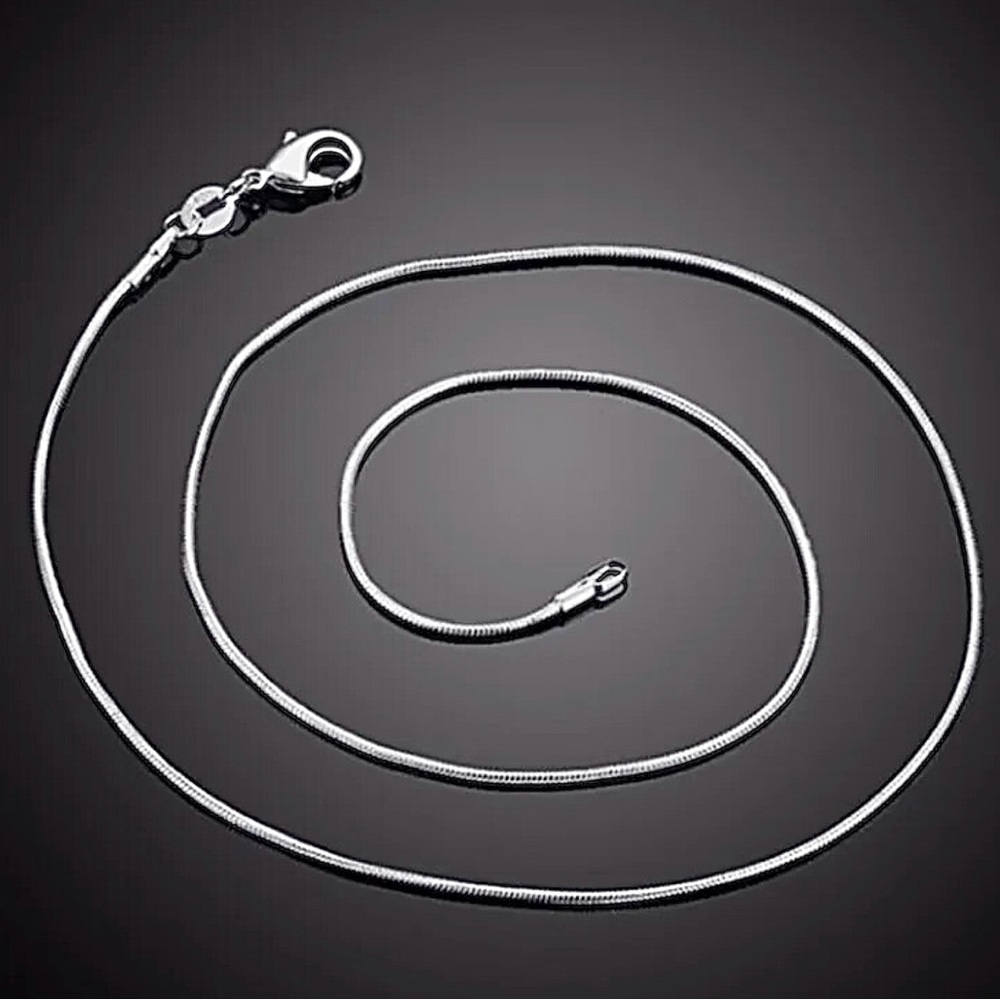 Genuine 925 Sterling Silver Snake Chain 1.2mm, 18in, Rhodium Finish Brand New